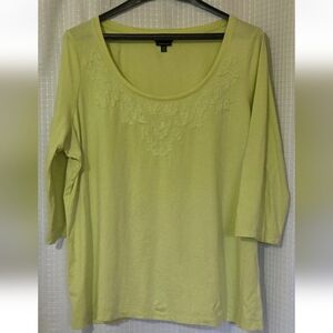Talbots Size XLP 3/4 Sleeve Embroidered Detail T Shirt Green